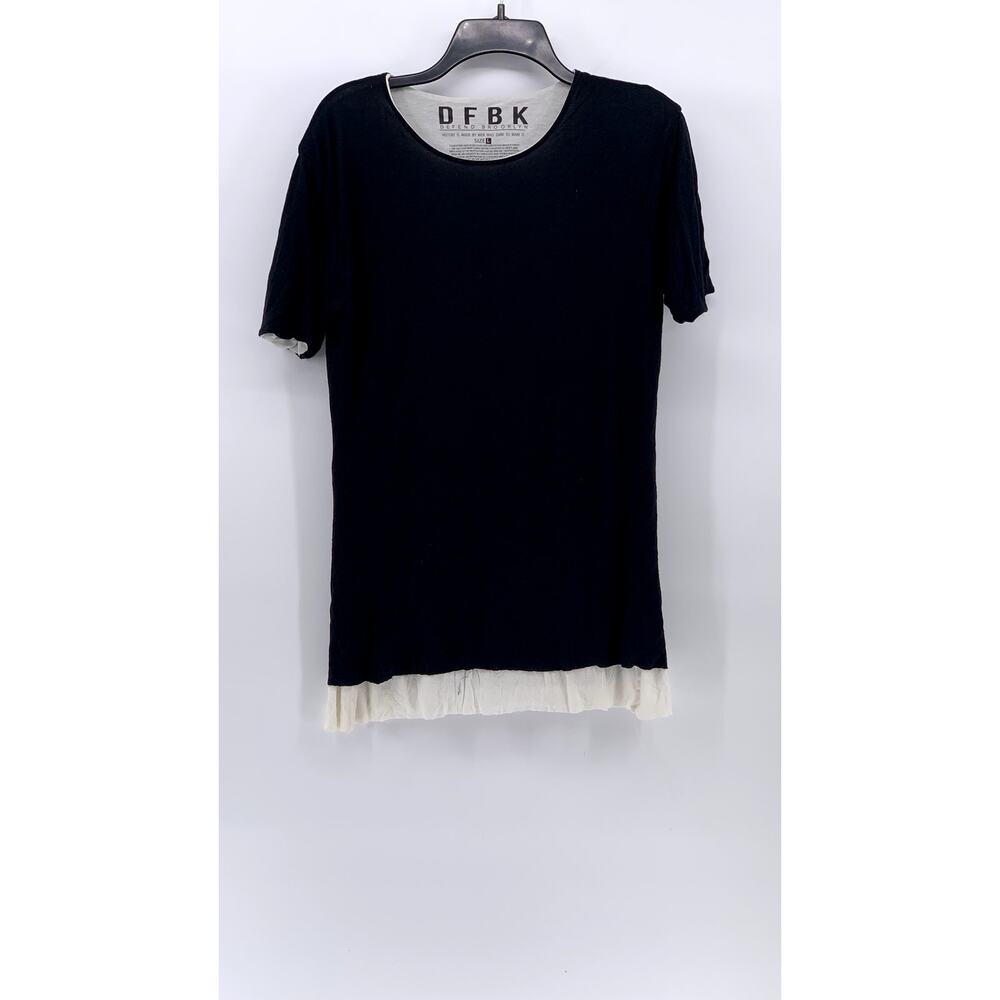 DFBK DEFEND BROOKLYN Women's Black-Cream Crewneck Short Sleeve Layered Top SZ L